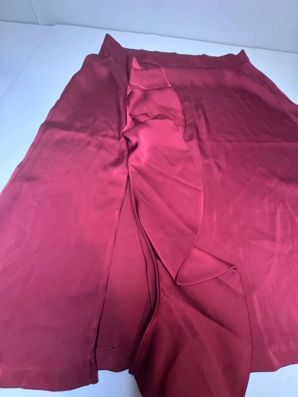 Anne Klein Women Dark Red Ruffled Wrap Midi Pencil Skirt Sz 8